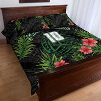 Custom Hawaii Volleyball Quilt Bed Set Kakau Abstract and Tropical Plants Black Color - Polynesian Pride