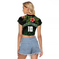Custom Hawaii Volleyball Raglan Cropped T Shirt Kakau Abstract and Tropical Plants Black Color - Polynesian Pride