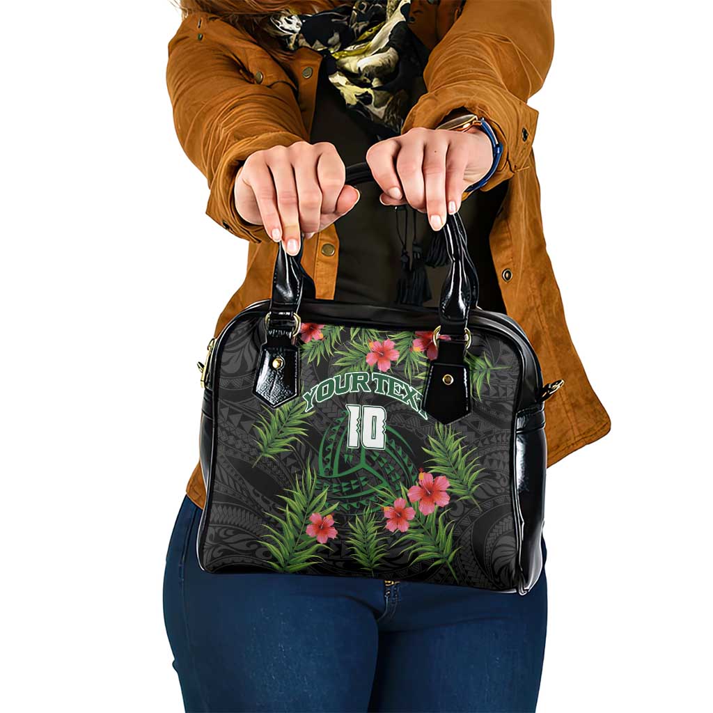 Custom Hawaii Volleyball Shoulder Handbag Kakau Abstract and Tropical Plants Black Color - Polynesian Pride