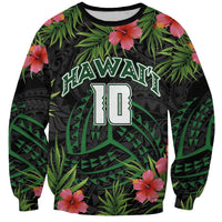 Custom Hawaii Volleyball Sweatshirt Kakau Abstract and Tropical Plants Black Color - Polynesian Pride
