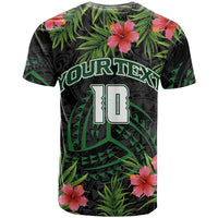 Custom Hawaii Volleyball T Shirt Kakau Abstract and Tropical Plants Black Color - Polynesian Pride