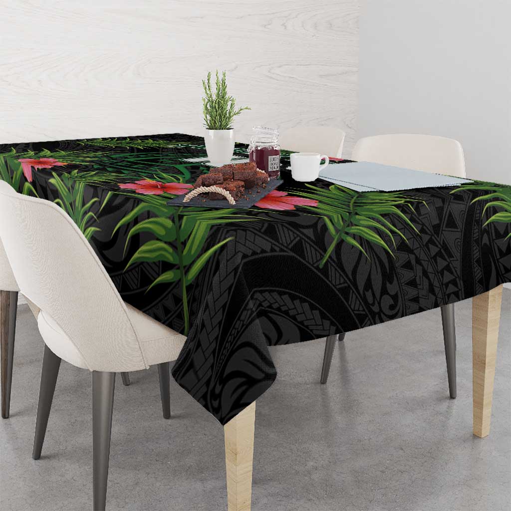 Custom Hawaii Volleyball Tablecloth Kakau Abstract and Tropical Plants Black Color - Polynesian Pride