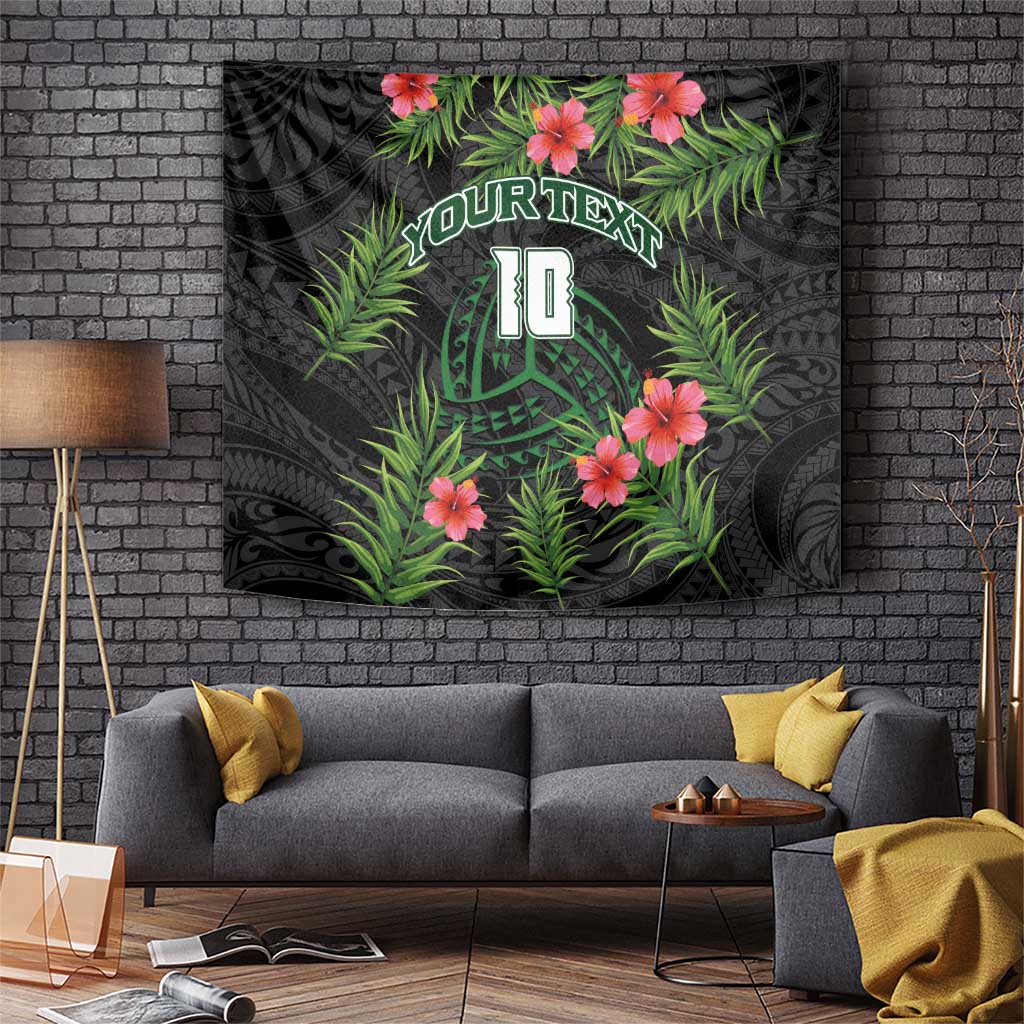 Custom Hawaii Volleyball Tapestry Kakau Abstract and Tropical Plants Black Color - Polynesian Pride