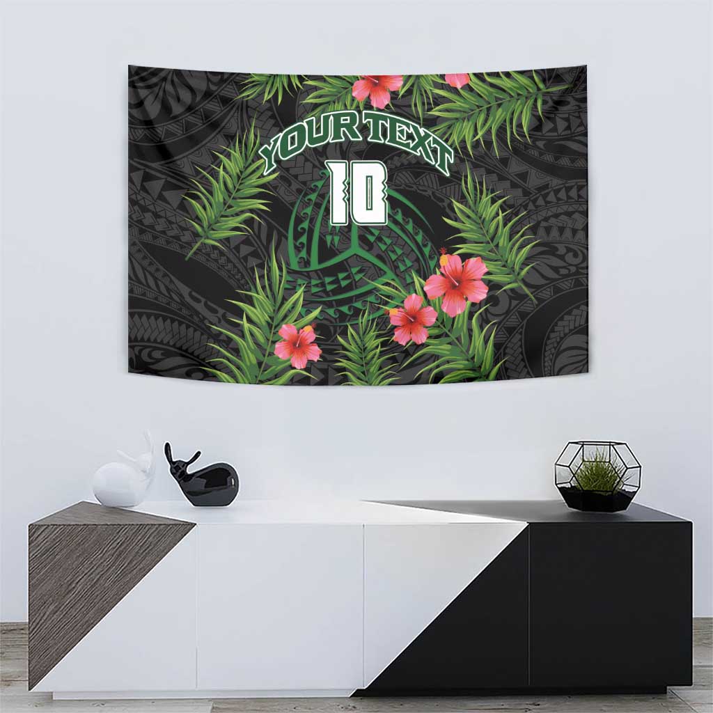 Custom Hawaii Volleyball Tapestry Kakau Abstract and Tropical Plants Black Color - Polynesian Pride