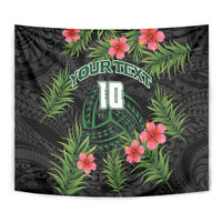 Custom Hawaii Volleyball Tapestry Kakau Abstract and Tropical Plants Black Color - Polynesian Pride