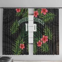 Custom Hawaii Volleyball Window Curtain Kakau Abstract and Tropical Plants Black Color - Polynesian Pride