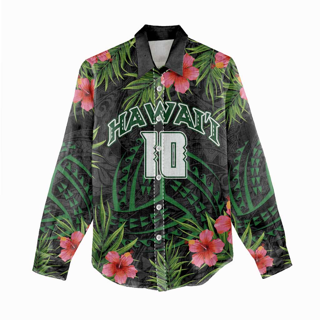 Custom Hawaii Volleyball Women Casual Shirt Kakau Abstract and Tropical Plants Black Color - Polynesian Pride