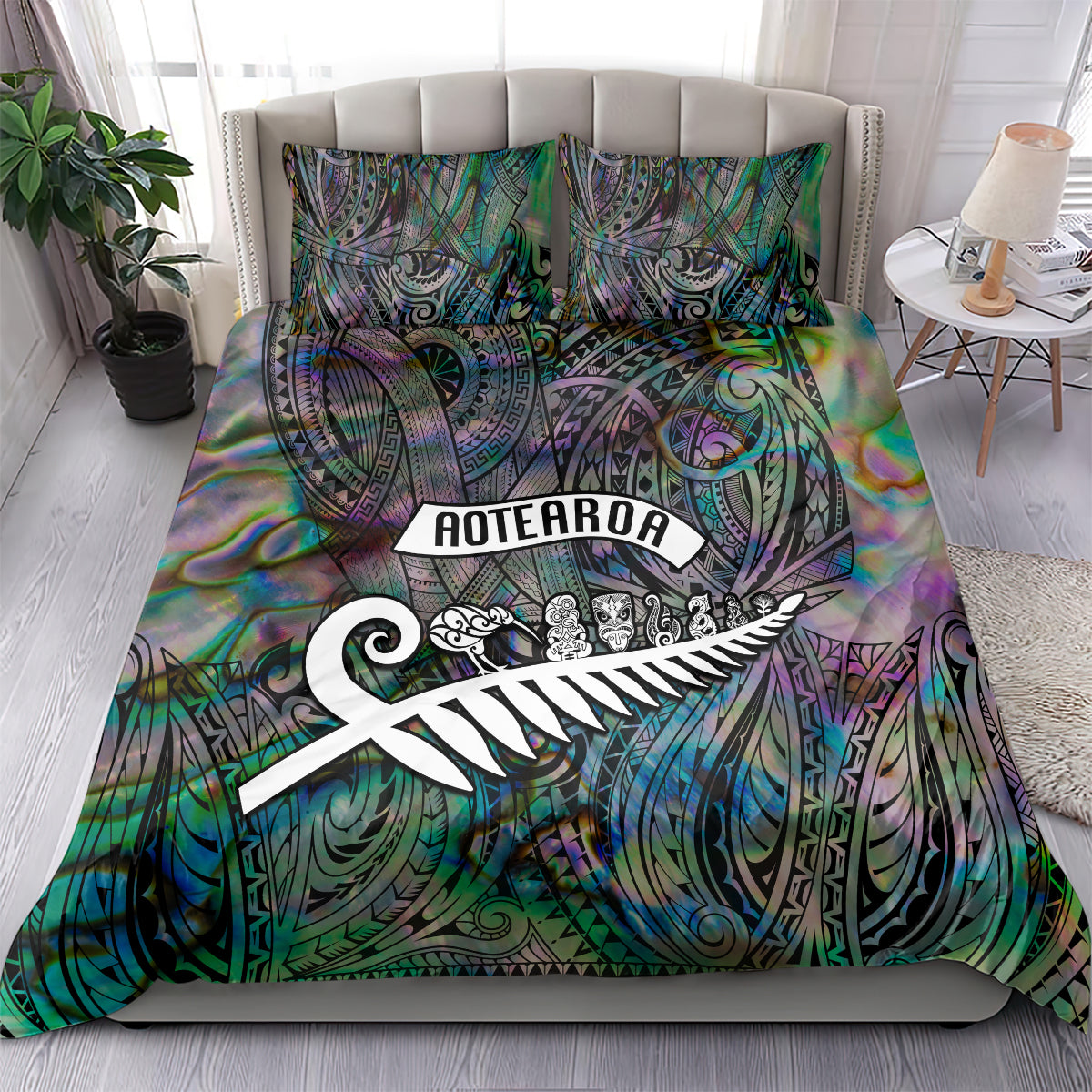 New Zealand Bedding Set Aotearoa Symbols With Silver Fern LT03 - Polynesian Pride