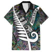 New Zealand Family Matching Off Shoulder Short Dress and Hawaiian Shirt Aotearoa Symbols With Silver Fern LT03 Dad's Shirt - Short Sleeve Black - Polynesian Pride