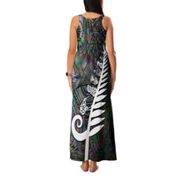 New Zealand Family Matching Tank Maxi Dress and Hawaiian Shirt Aotearoa Symbols With Silver Fern LT03 - Polynesian Pride