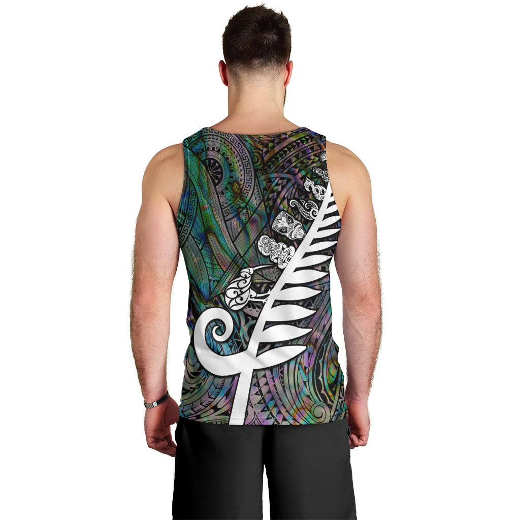 New Zealand Men Tank Top Aotearoa Symbols With Silver Fern LT03 - Polynesian Pride