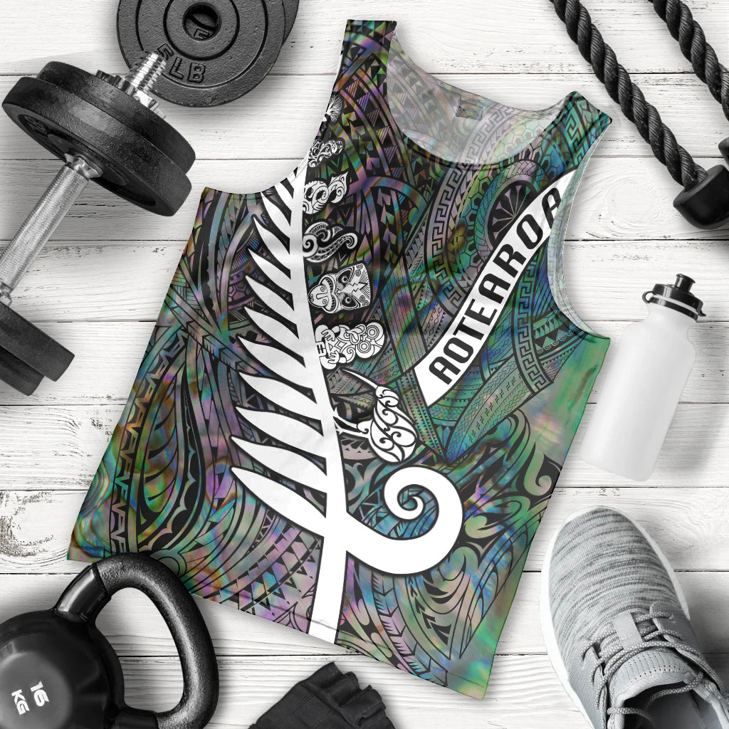 New Zealand Men Tank Top Aotearoa Symbols With Silver Fern LT03 - Polynesian Pride