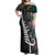 New Zealand Off Shoulder Maxi Dress Aotearoa Symbols With Silver Fern LT03 Women Black - Polynesian Pride