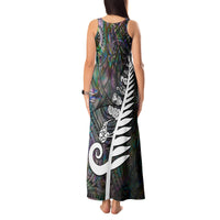 New Zealand Tank Maxi Dress Aotearoa Symbols With Silver Fern LT03 - Polynesian Pride