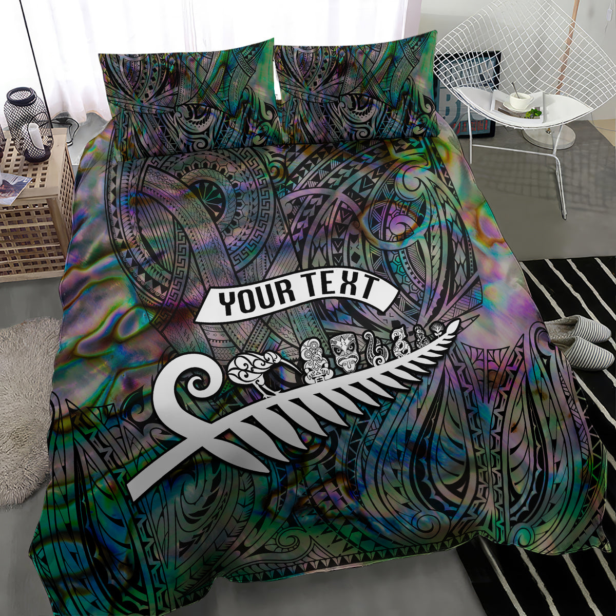 Personalized New Zealand Bedding Set Aotearoa Symbols With Silver Fern LT03 - Polynesian Pride