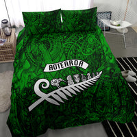 New Zealand Bedding Set Silver Fern and Maori Symbols Papua Shell Green Style LT03 - Polynesian Pride