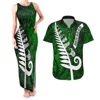 New Zealand Couples Matching Tank Maxi Dress and Hawaiian Shirt Silver Fern and Maori Symbols Papua Shell Green Style LT03 Green - Polynesian Pride