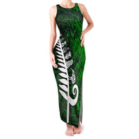 New Zealand Family Matching Tank Maxi Dress and Hawaiian Shirt Silver Fern and Maori Symbols Papua Shell Green Style LT03 Mom's Dress Green - Polynesian Pride