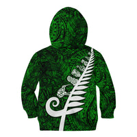 New Zealand Kid Hoodie Silver Fern and Maori Symbols Papua Shell Green Style LT03 - Polynesian Pride