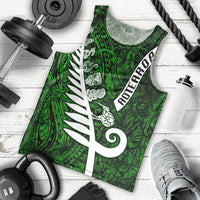 New Zealand Men Tank Top Silver Fern and Maori Symbols Papua Shell Green Style LT03 - Polynesian Pride