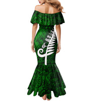 New Zealand Mermaid Dress Silver Fern and Maori Symbols Papua Shell Green Style LT03 - Polynesian Pride