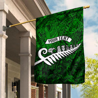 Personalized New Zealand Garden Flag Silver Fern and Maori Symbols Papua Shell Green Style LT03 House Flag Green - Polynesian Pride