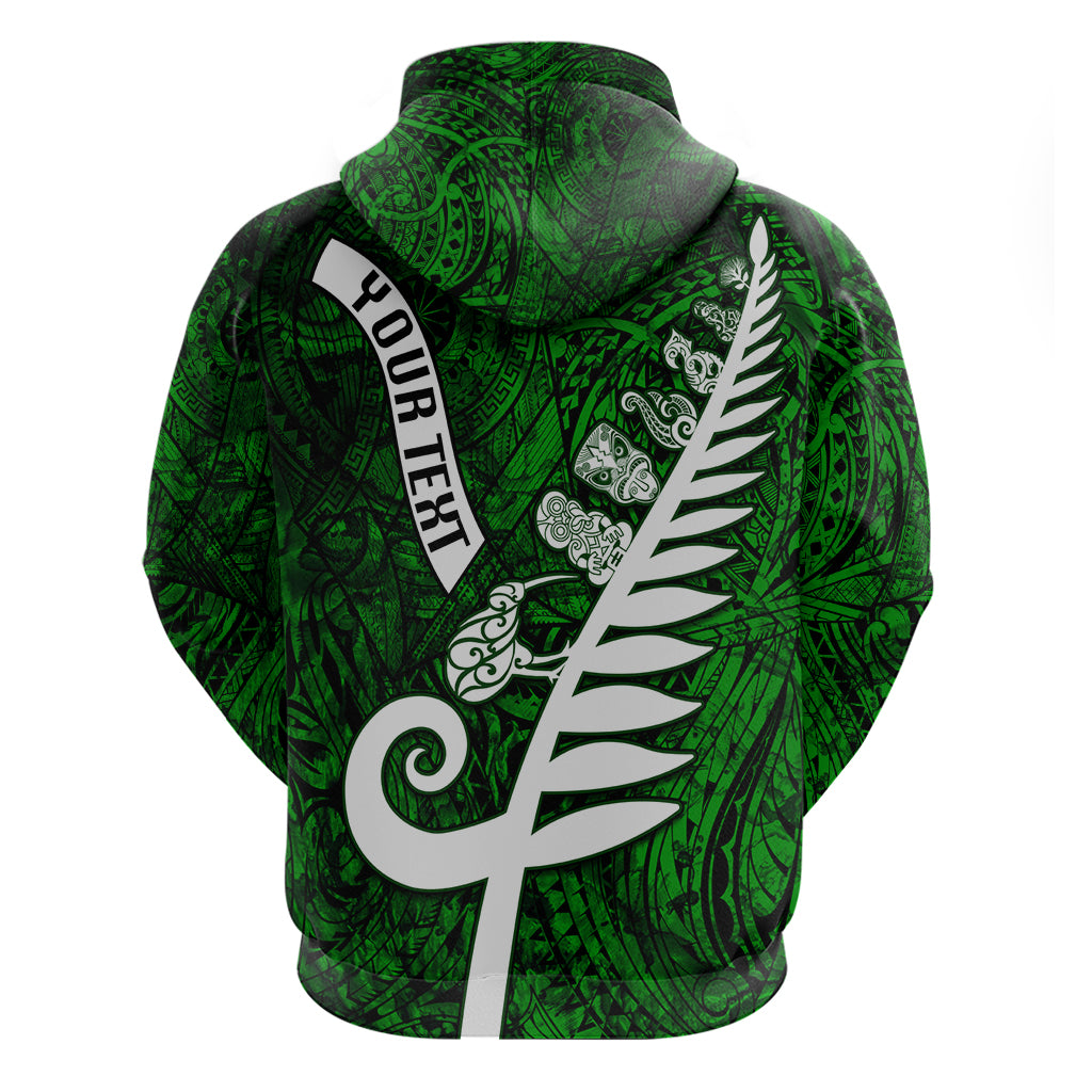 Personalized New Zealand Hoodie Silver Fern and Maori Symbols Papua Shell Green Style LT03 - Polynesian Pride