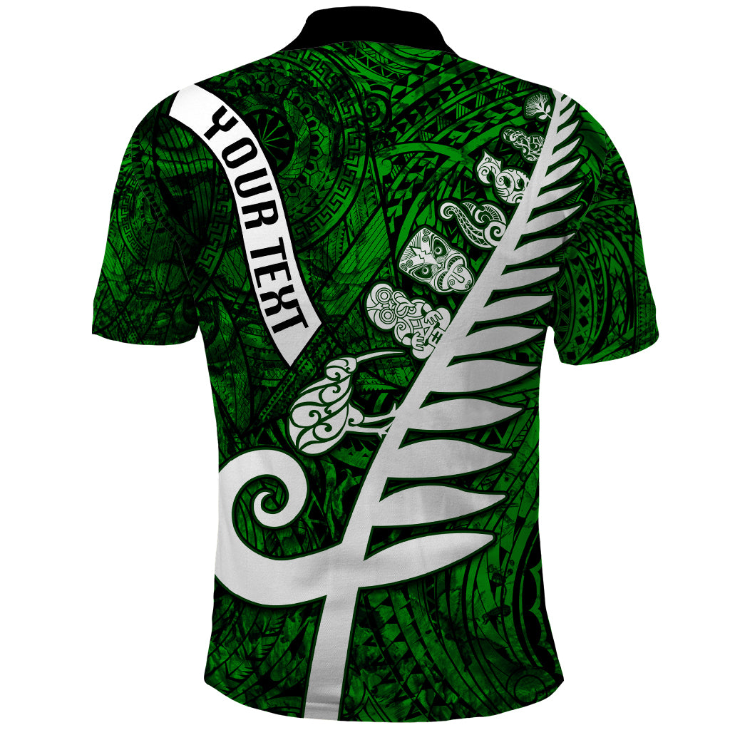 Personalized New Zealand Polo Shirt Silver Fern and Maori Symbols Papua Shell Green Style LT03 - Polynesian Pride