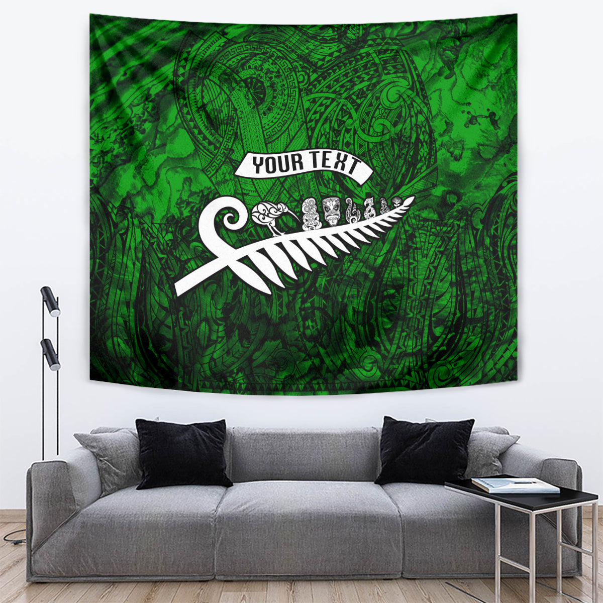 Personalized New Zealand Tapestry Silver Fern and Maori Symbols Papua Shell Green Style LT03 - Polynesian Pride