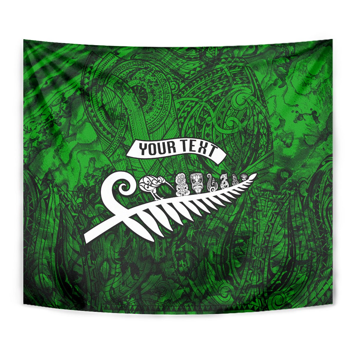 Personalized New Zealand Tapestry Silver Fern and Maori Symbols Papua Shell Green Style LT03 - Polynesian Pride