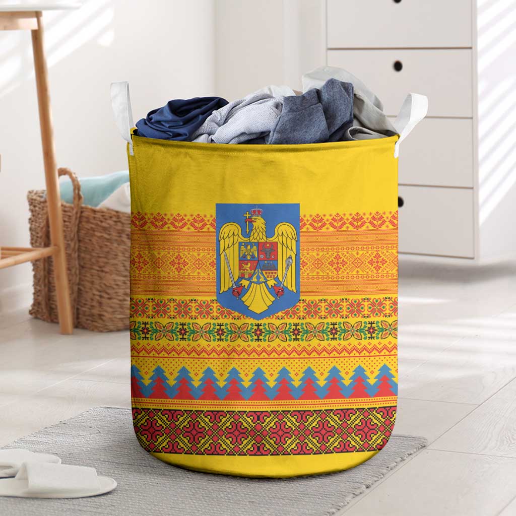 Romania Merry Christmas Laundry Basket Romania Emblem Traditional Folk Art - Polynesian Pride