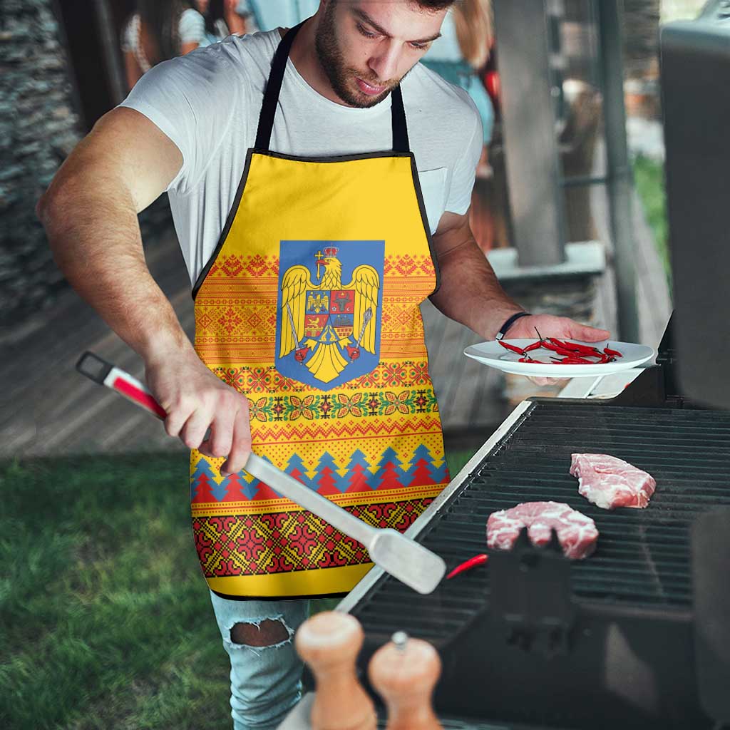 Romania Merry Christmas Apron Romania Emblem Traditional Folk Art - Polynesian Pride