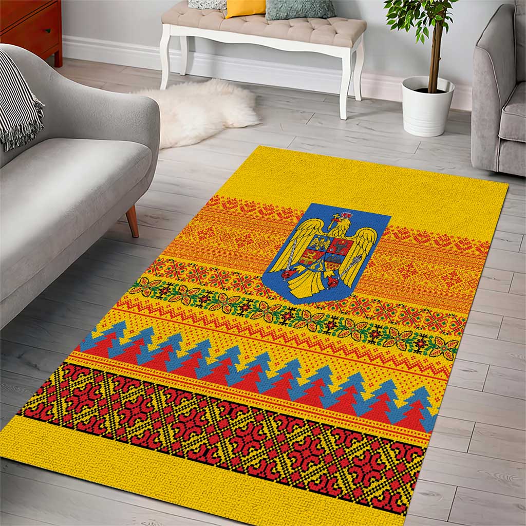 Romania Merry Christmas Area Rug Romania Emblem Traditional Folk Art - Polynesian Pride