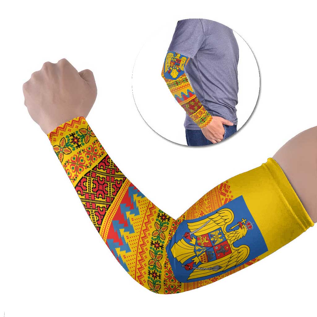 Romania Merry Christmas Arm Sleeves Romania Emblem Traditional Folk Art - Polynesian Pride