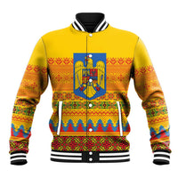 Romania Merry Christmas Baseball Jacket Romania Emblem Traditional Folk Art - Polynesian Pride