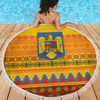 Romania Merry Christmas Beach Blanket Romania Emblem Traditional Folk Art - Polynesian Pride