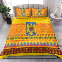 Romania Merry Christmas Bedding Set Romania Emblem Traditional Folk Art - Polynesian Pride