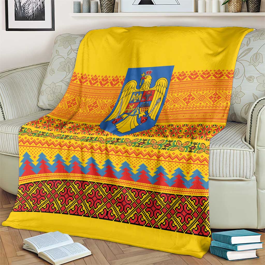 Romania Merry Christmas Blanket Romania Emblem Traditional Folk Art - Polynesian Pride