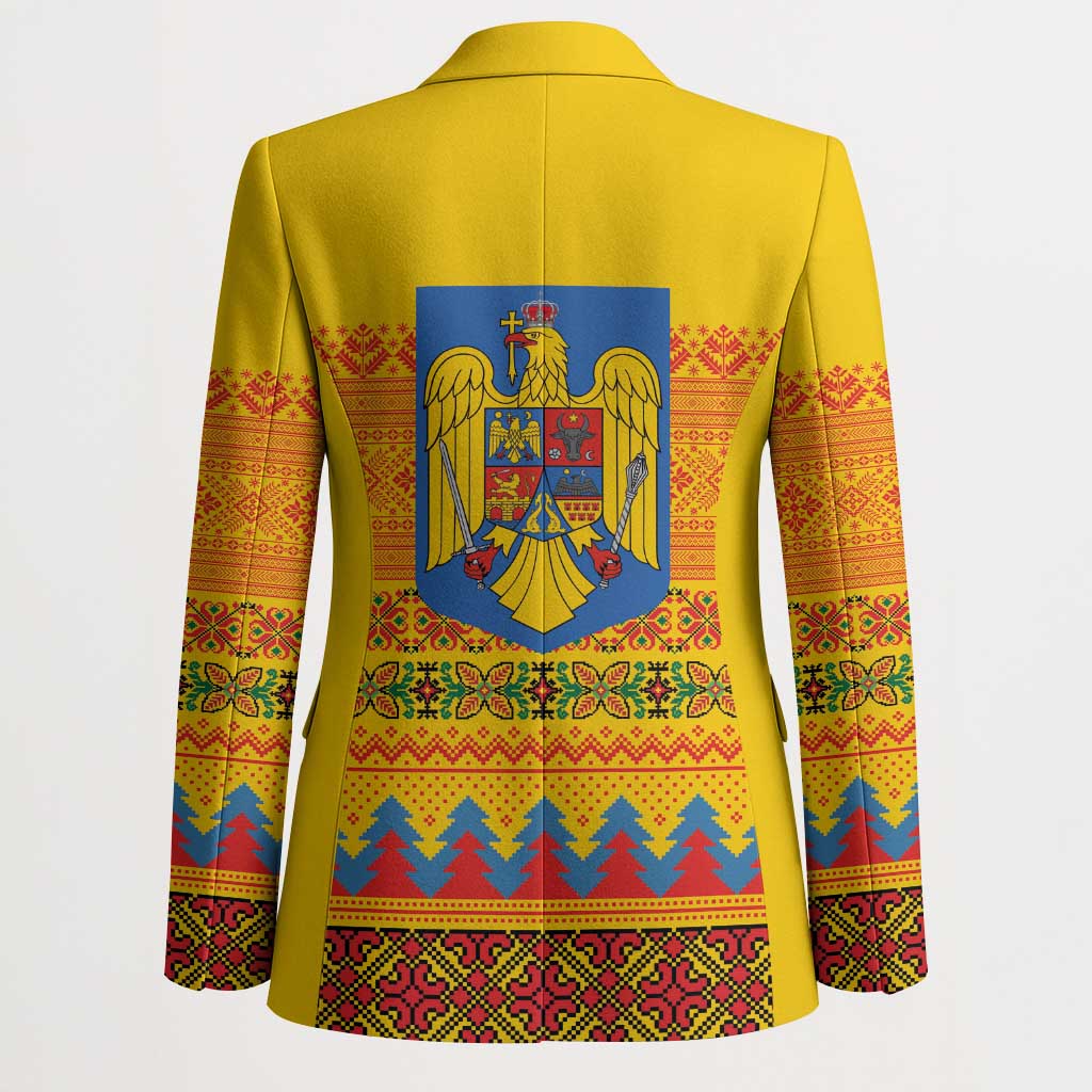 Romania Merry Christmas Blazer Romania Emblem Traditional Folk Art - Polynesian Pride
