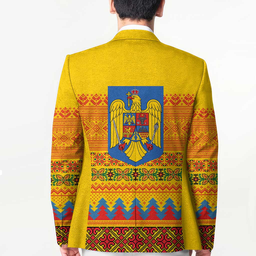 Romania Merry Christmas Blazer Romania Emblem Traditional Folk Art - Polynesian Pride