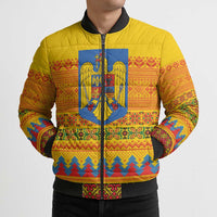 Romania Merry Christmas Bomber Puffer Jacket Romania Emblem Traditional Folk Art - Polynesian Pride