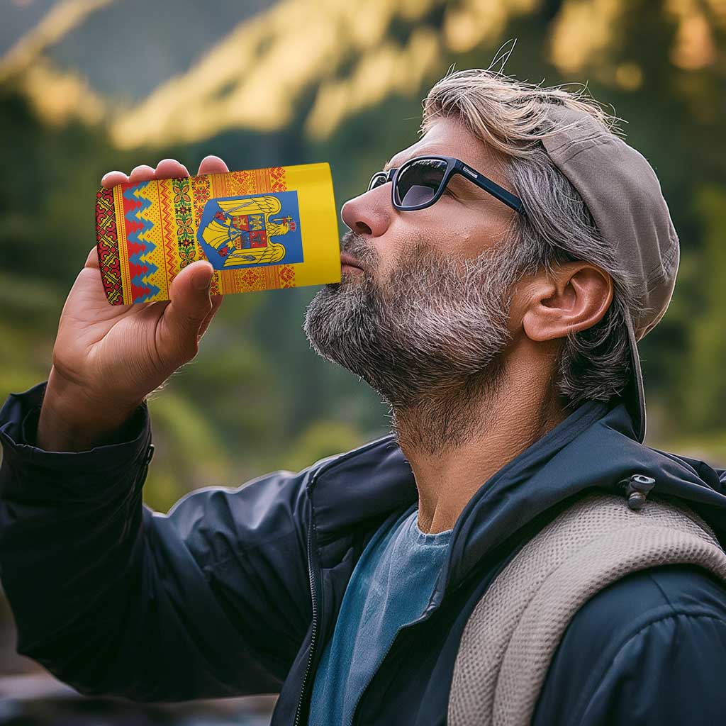 Romania Merry Christmas 4 in 1 Can Cooler Tumbler Romania Emblem Traditional Folk Art - Polynesian Pride