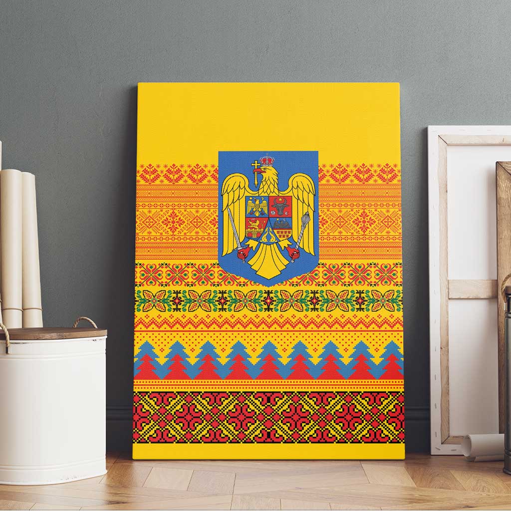Romania Merry Christmas Canvas Wall Art Romania Emblem Traditional Folk Art - Polynesian Pride