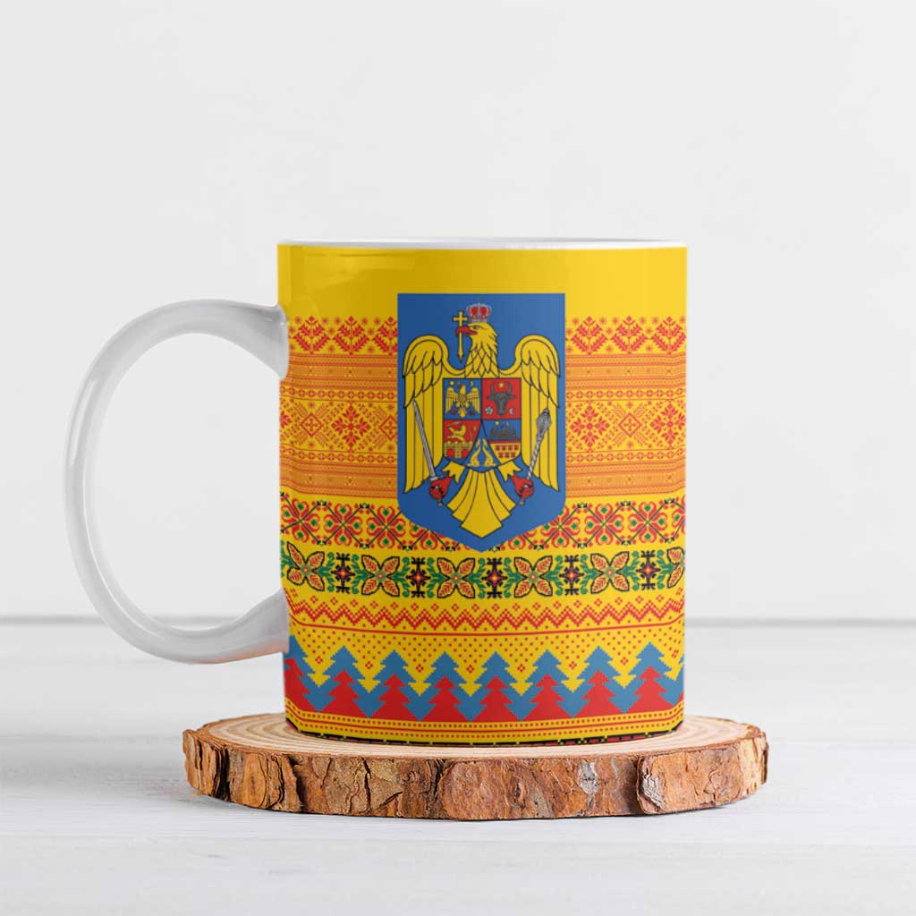 Romania Merry Christmas Ceramic Mug Romania Emblem Traditional Folk Art - Polynesian Pride