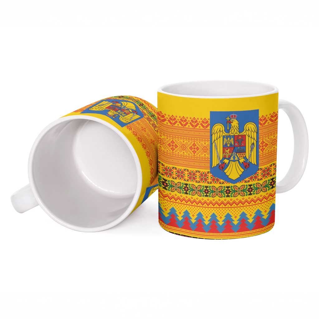 Romania Merry Christmas Ceramic Mug Romania Emblem Traditional Folk Art - Polynesian Pride