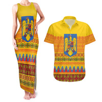 Romania Merry Christmas Couples Matching Tank Maxi Dress and Hawaiian Shirt Romania Emblem Traditional Folk Art - Polynesian Pride