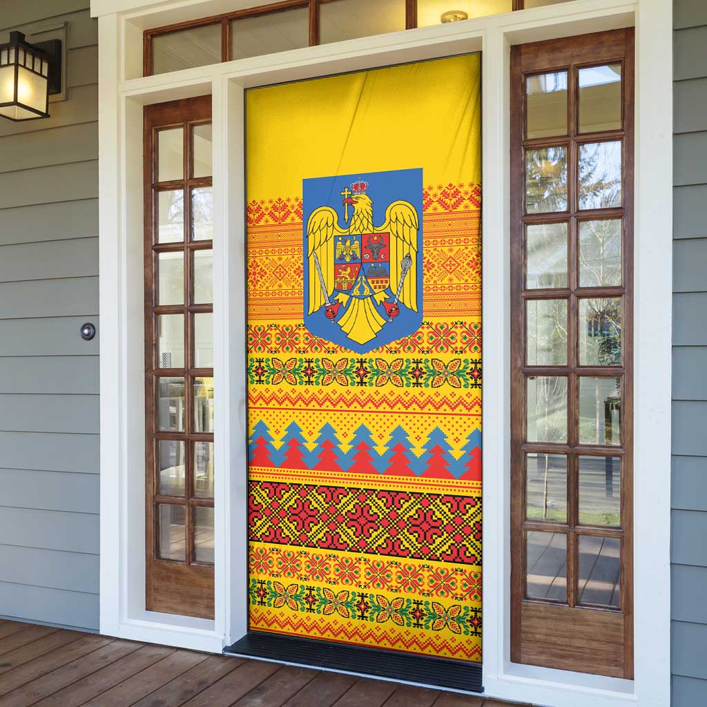 Romania Merry Christmas Door Cover Romania Emblem Traditional Folk Art - Polynesian Pride