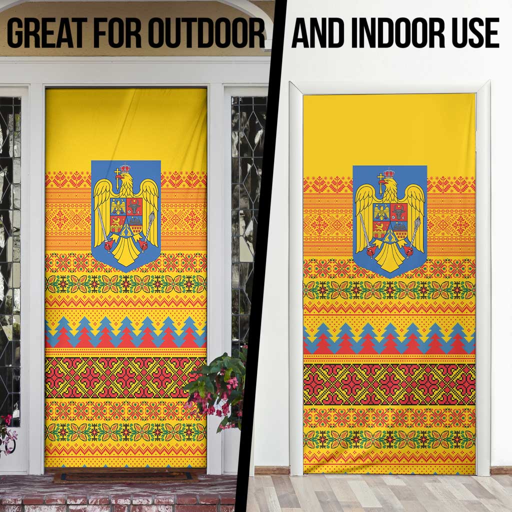 Romania Merry Christmas Door Cover Romania Emblem Traditional Folk Art - Polynesian Pride