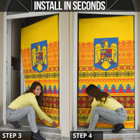 Romania Merry Christmas Door Cover Romania Emblem Traditional Folk Art - Polynesian Pride