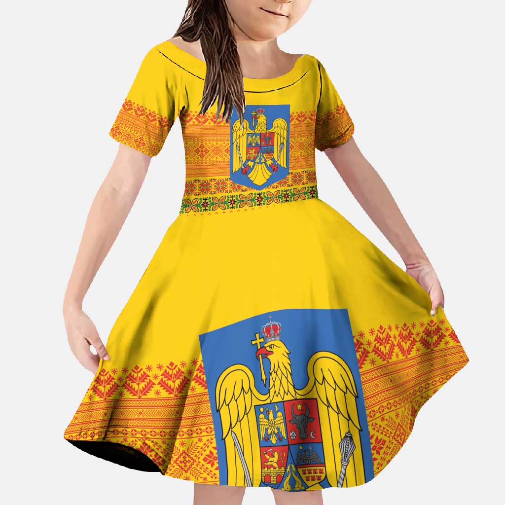 Romania Merry Christmas Family Matching Long Sleeve Bodycon Dress and Hawaiian Shirt Romania Emblem Traditional Folk Art - Polynesian Pride